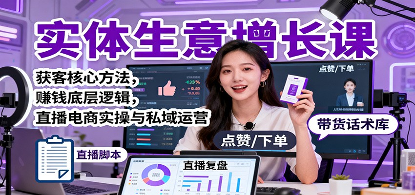 实体生意增长课：获客核心方法，赚钱底层逻辑，直播电商实操与私域运营-副业宝典