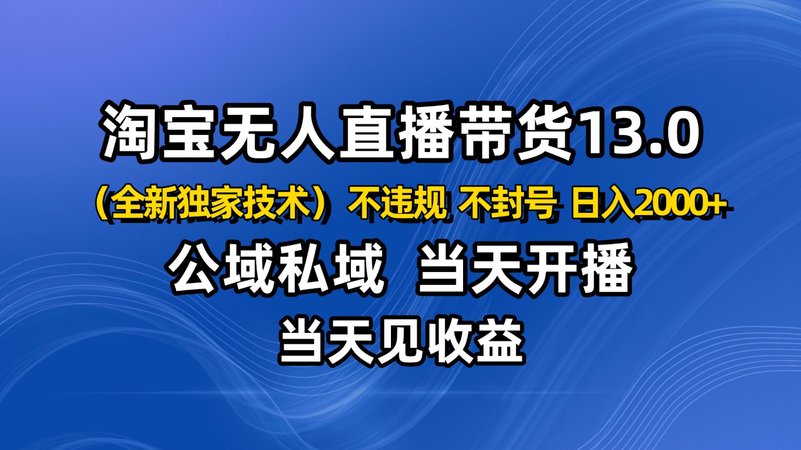 淘宝无人直播13.0，公域私域技术，不封号，不违规 布局下半年旺季赛道，日入2000+-副业宝典