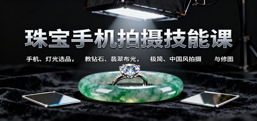 珠宝手机拍摄技能课:手机、 灯光选品，教钻石、翡翠布光，极简、中国风拍摄与修图-副业宝典