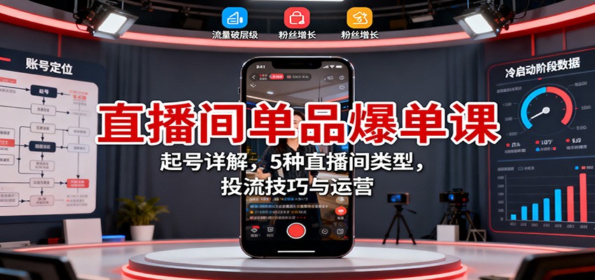 直播间单品爆单课：起号详解，5种直播间类型，投流技巧与运营-副业宝典
