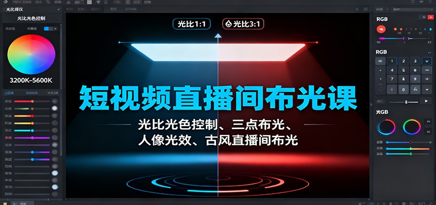 短视频直播间布光课：光比光色控制、三点布光、人像光效、古风直播间布光-副业宝典