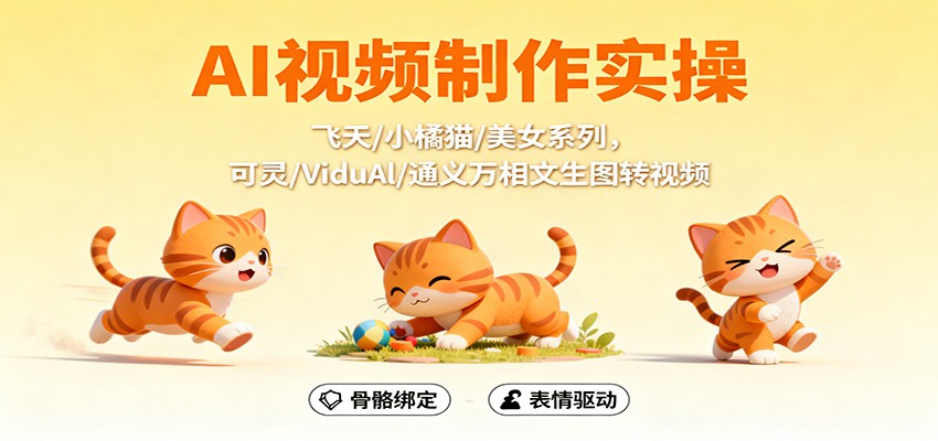AI视频制作实操，飞天/小橘猫/美女系列，可灵/ViduAl/通义万相文生图转视频-副业宝典