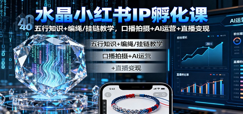 水晶小红书IP孵化课：五行知识+编绳/挂链教学，口播拍摄+AI运营+直播变现-副业宝典