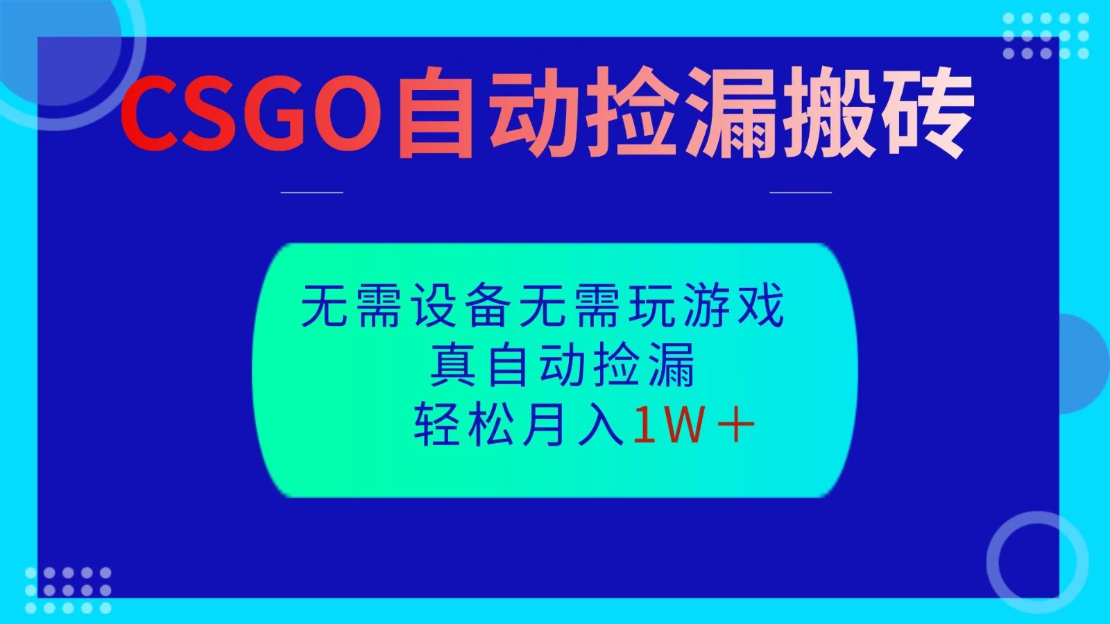 CSGO自动捡漏搬砖，当天操作当天见结果，无需了解游戏，包教包会包落地-副业宝典