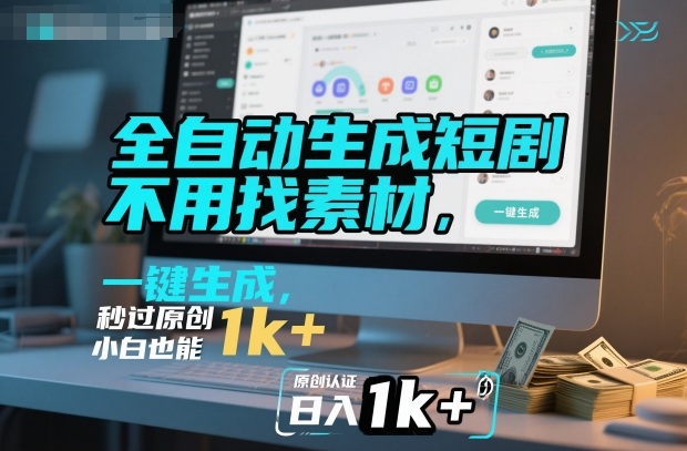 全自动生成短剧，不用找素材，不用剪辑，一键生成，秒过原创，小白也能轻松日入1k+【揭秘】-副业宝典