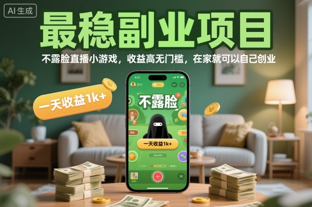 最稳副业项目，不露脸直播小游戏，收益高无门槛，一天收益1k+，在家就可以自己创业【揭秘】-副业宝典