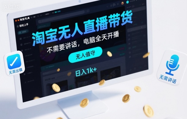 淘宝无人直播带货，不需要出镜，不需要讲话，电脑全天开播，轻松上手，日入1k+【揭秘】-副业宝典