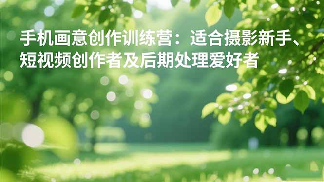 手机摄影之画意创作训练营：适合摄影新手、短视频创作者及后期处理爱好者-副业宝典