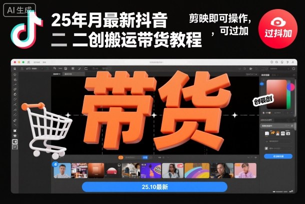 25年10月最新抖音二创搬运带货教程，剪映即可操作，可过抖加-副业宝典