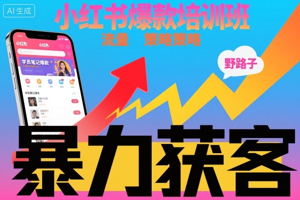 小红书爆款培训班，小红书获客野路子流量打法，暴力持续获客-副业宝典
