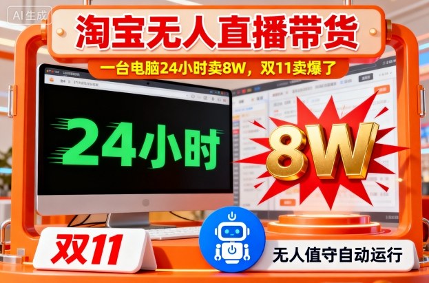 淘宝无人直播带货，一台电脑214小时卖8W，双11卖爆了【揭秘】-副业宝典