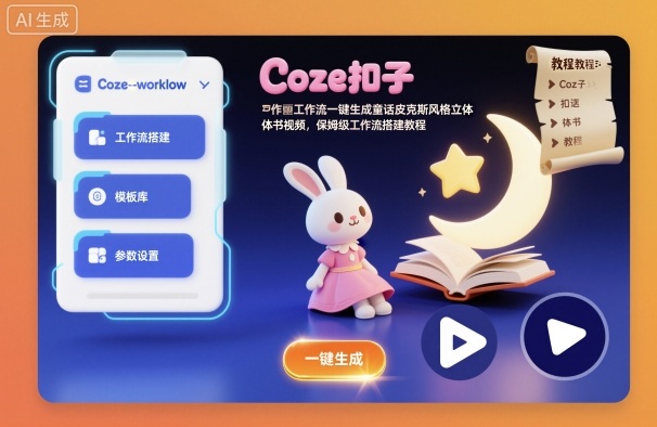 Coze扣子工作流一键生成童话皮克斯风格立体书视频，保姆级工作流搭建教程-副业宝典