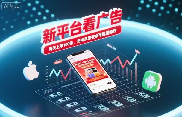 新台看广告，养好机一条5毛到5块，单机日入30到100，支持苹果安卓，可批量操作。-副业宝典