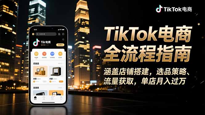 TikTok电商全流程指南，涵盖店铺搭建、选品策略、流量获取，单店月入过万-副业宝典