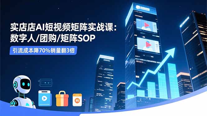 实体店AI短视频矩阵实战课：数字人/团购/矩阵SOP，引流成本降70%销量翻3倍-副业宝典