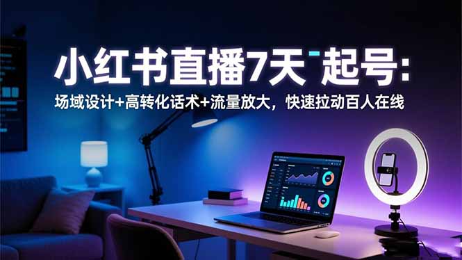 小红书直播7天起号：场域设计+高转化话术+流量放大，快速拉动百人在线-副业宝典