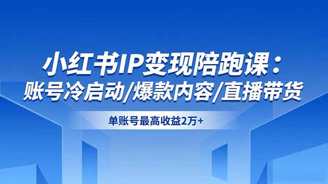 小红书IP变现陪跑课：账号冷启动/爆款内容/直播带货，单账号最高收益2万+-副业宝典