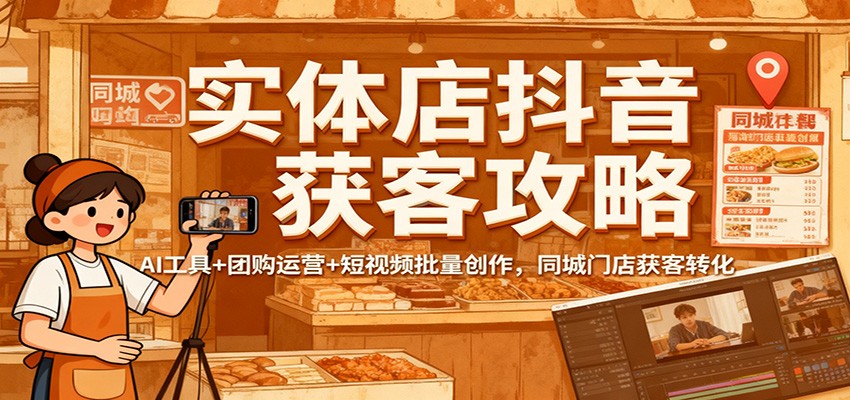 实体店抖音获客攻略：AI工具+团购运营+短视频批量创作，同城门店获客转化-副业宝典