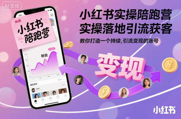 小红书实操陪跑营，实操落地引流获客，教你打造一个持续引流变现的账号-副业宝典