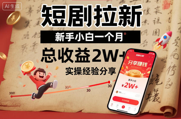 短剧拉新新手小白一个月总收益2W+实操经验分享-副业宝典