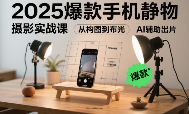 2025爆款手机静物摄影实战课，从构图到布光，不用贵设备，AI辅助出片-副业宝典