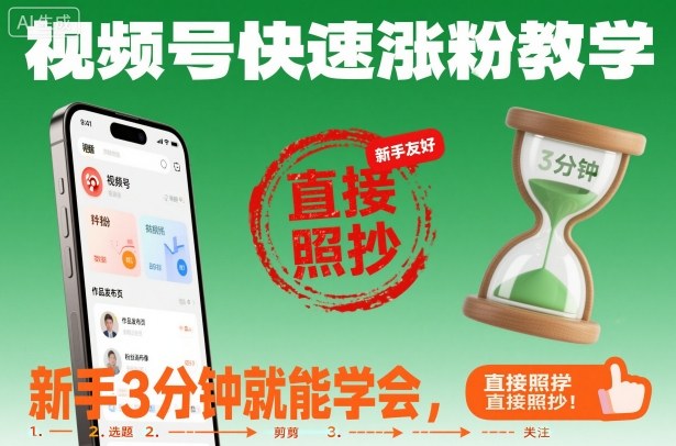 视频号快速涨粉教学，新手3分钟就能学会，直接照抄！-副业宝典