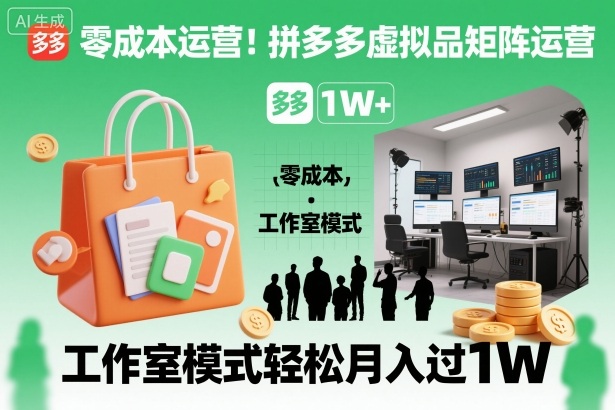 零成本运营！拼多多虚拟品矩阵运营，工作室模式轻松月入过1W-副业宝典