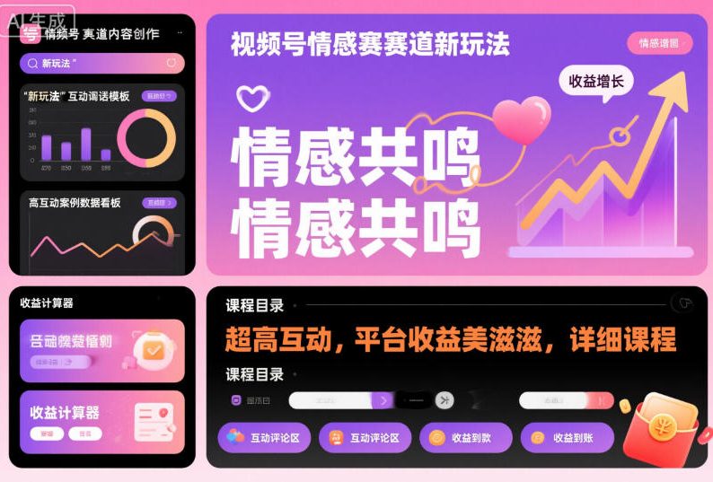 视频号情感赛道新玩法，超高互动，平台收益美滋滋，详细课程-副业宝典