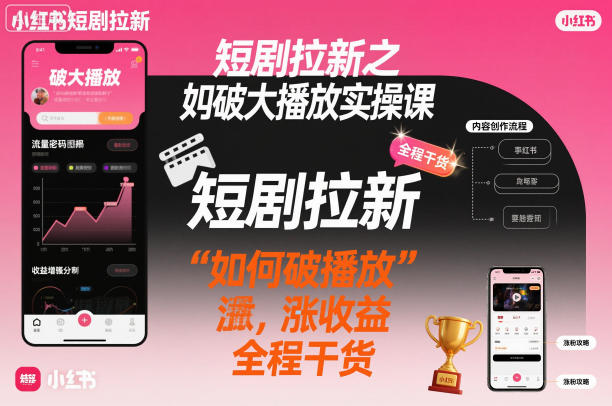短剧拉新之小红书如何破大播放实操课，如何破播放，涨收益，全程干货-副业宝典
