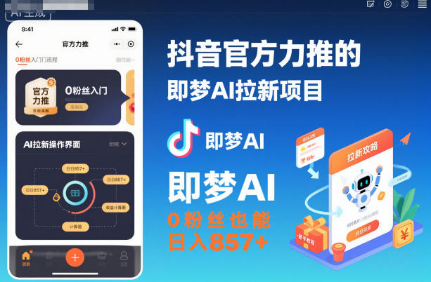 抖音官方力推的即梦AI拉新项目，0粉丝也能日入857+(附即梦AI拉新推广入口及教学)-副业宝典