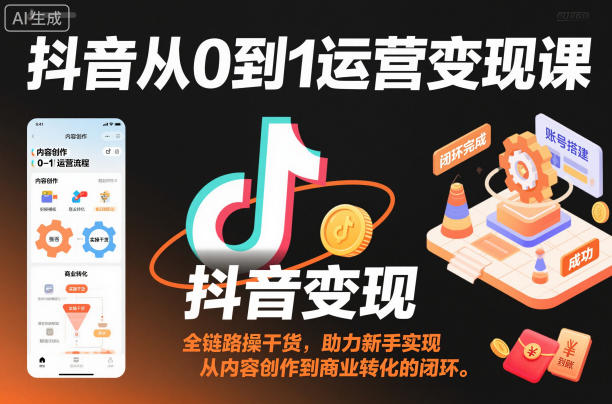 抖音从0到1运营变现课，全链路实操干货，助力新手实现从内容创作到商业转化的闭环-副业宝典