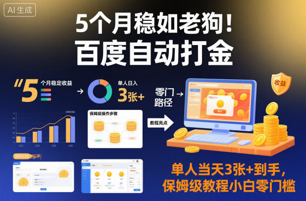 5个月稳如老狗！百度自动打金，单人当天3张+到手，保姆级教程小白零门槛【揭秘】-副业宝典