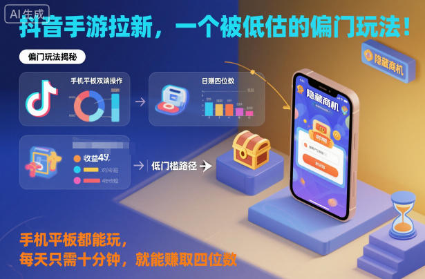 抖音手游拉新，一个被低估的偏门玩法！手机平板都能玩，每天只需十分钟，就能賺取四位数【揭秘】-副业宝典