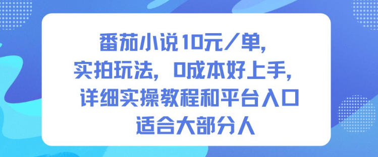 番茄小说10米每单，实拍玩法，0成本好上手，详细实操教程和平台入口适合大部分人-副业宝典