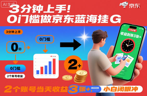 3分钟上手！0门槛做京东蓝海全自动掘金，2个账号当天收益3张+，小白闭眼冲【揭秘】-副业宝典