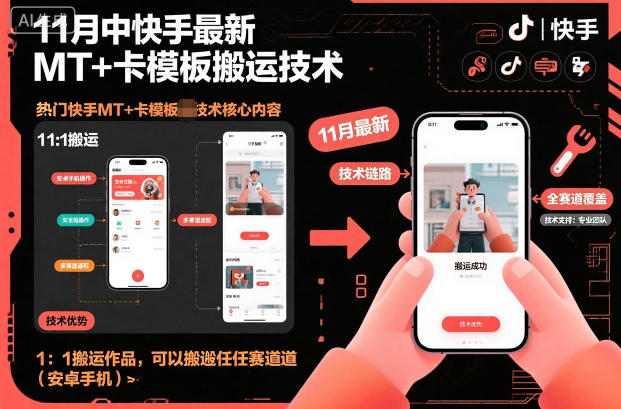 11月中快手最新MT+卡模板搬运技术，1：1搬运作品，可以搬运任何赛道(安卓手机)-副业宝典