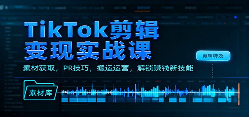 TikTok剪辑变现实战课：素材获取，PR技巧，搬运运营，解锁赚钱新技能-副业宝典