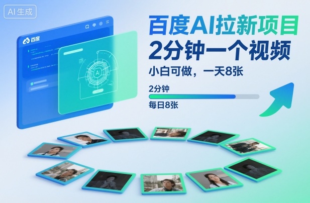 百度AI拉新项目，2分钟一个视频，小白可做，一天8张【附案例+保姆级教程】-副业宝典