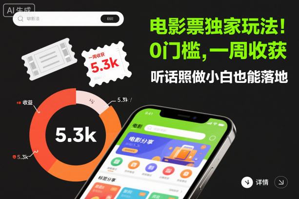 电影票独家玩法！0门槛，一周收获5.3k，听话照做小白也能落地【揭秘】-副业宝典