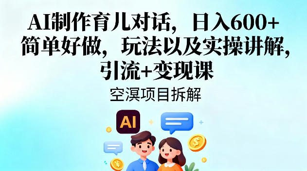 AI制作育儿对话，日入6张+，简单好做，玩法以及实操讲解，引流+变现课-副业宝典