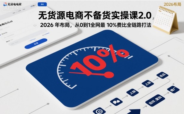 无货源电商不备货实操课2.0，2026年布局，从0到1全网最低10%费比全链路打法【更新】-副业宝典