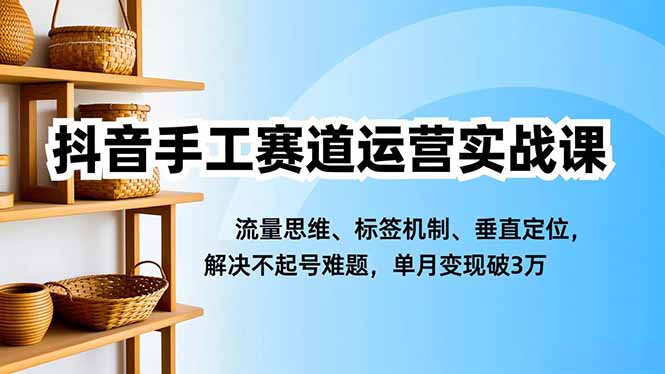 抖音手工赛道运营实战课，流量思维、标签机制、垂直定位，解决不起号难题，单月变现破3万-副业宝典