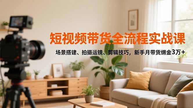 短视频带货全流程实战课，场景搭建、拍摄运镜、剪辑技巧，新手月带货佣金3万+-副业宝典
