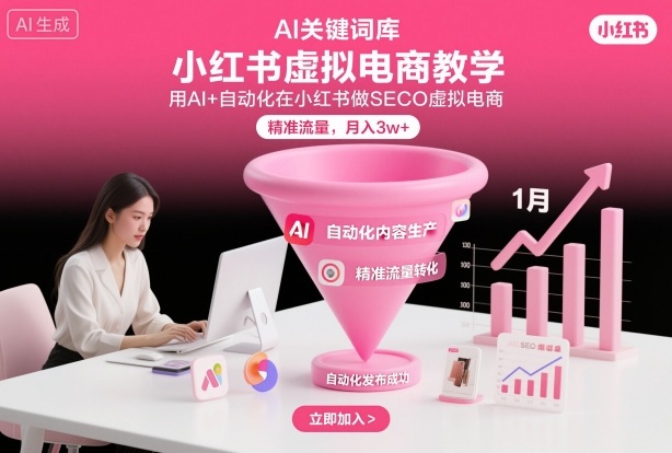 小红书虚拟电商项目，用AI+自动化在小红书做SEO虚拟电商，精准流量，月入3w+-副业宝典