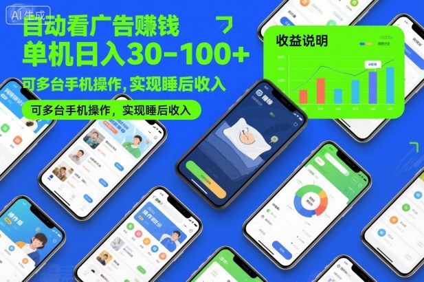 自动看广告賺钱，单机日入30-100+，可多台手机操作，实现睡后收入【揭秘】-副业宝典