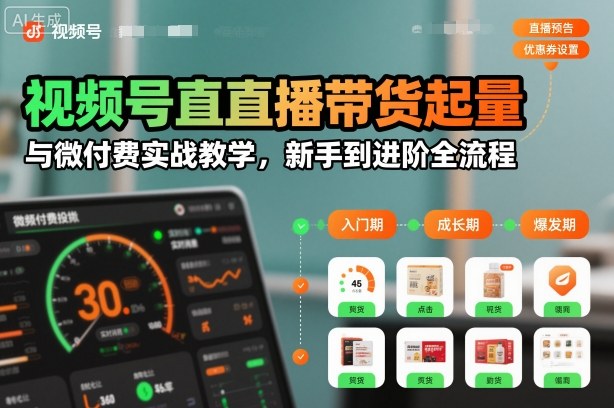 视频号直播带货起量与微付费实战教学，新手到进阶全流程-副业宝典