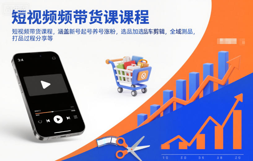 短视频带货课程，涵盖新号起号养号涨粉，选品加选品车剪辑，全域测品，打品过程分享等-副业宝典