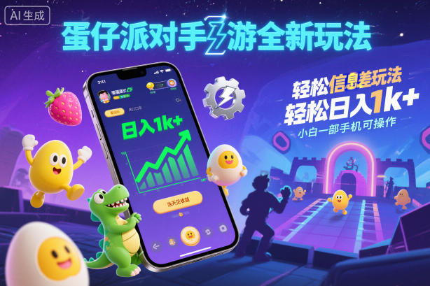 蛋仔派对手游全新玩法，轻松日入1k+，风口信息差玩法，当天见收益，小白一部手机可操作-副业宝典