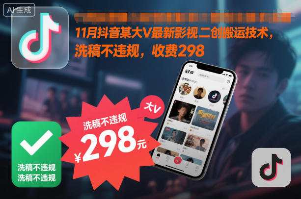 11月抖音某大V最新影视二创搬运技术，洗稿不违规，收费298-副业宝典