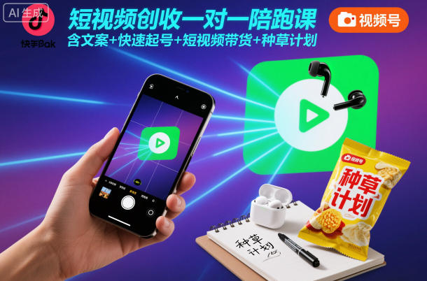 短视频创收一对一陪跑课，含文案+快速起号+短视频带货+种草计划-副业宝典